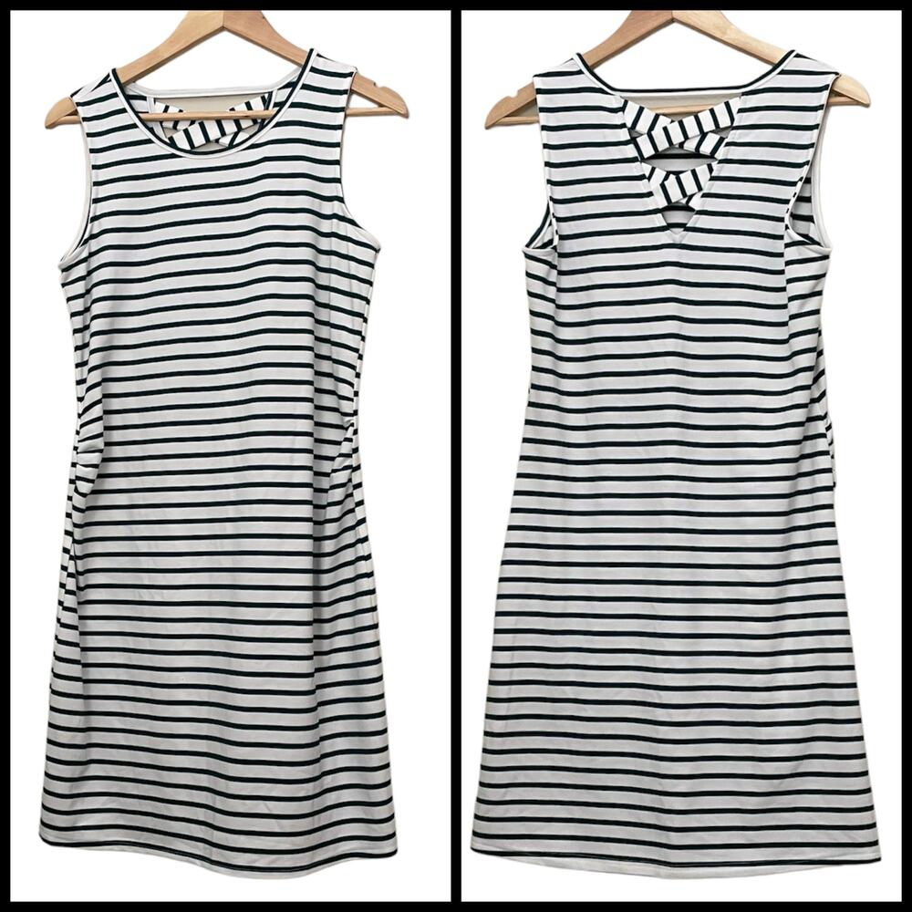 Skies are Blue Maternity Green Striped Sleeveless Dress - Women's Size Medium
